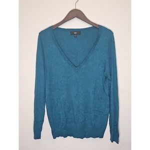Mossimo Vintage Y2K Green Teal V-Neck Sweater  Size XL Soft Stretchy Nylon Rayon